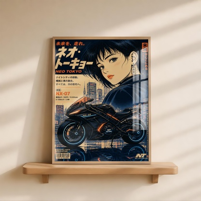 Affiche Moto Cyberpunk | Neo Tokyo Woman Rider