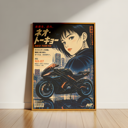 Affiche Moto Cyberpunk | Neo Tokyo Woman Rider