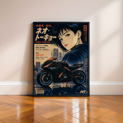 Affiche Moto Cyberpunk | Neo Tokyo Woman Rider