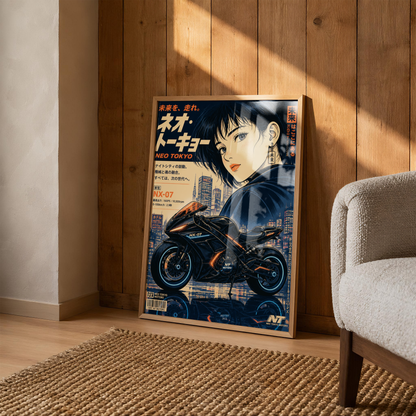 Affiche Moto Cyberpunk | Neo Tokyo Woman Rider
