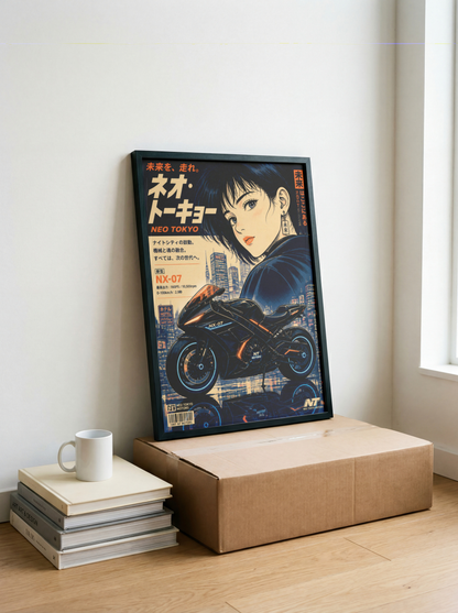 Affiche Moto Cyberpunk | Neo Tokyo Woman Rider