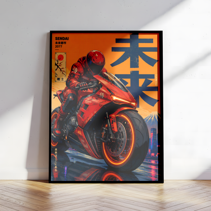 Affiche Moto Cyberpunk | Neo Tokyo & Sportbike Rouge