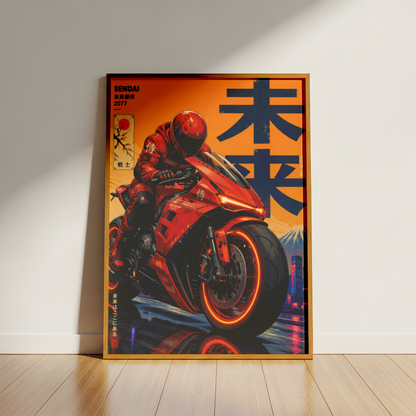 Affiche Moto Cyberpunk | Neo Tokyo & Sportbike Rouge