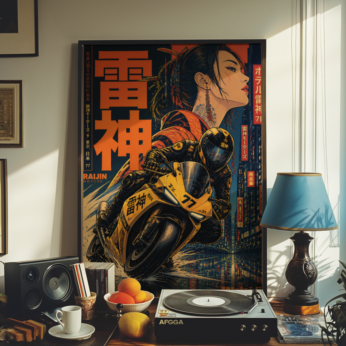 Affiche Moto Cyberpunk | Raijin Motors & Sportbike Jaune