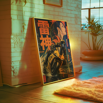 Affiche Moto Cyberpunk | Raijin Motors & Sportbike Jaune