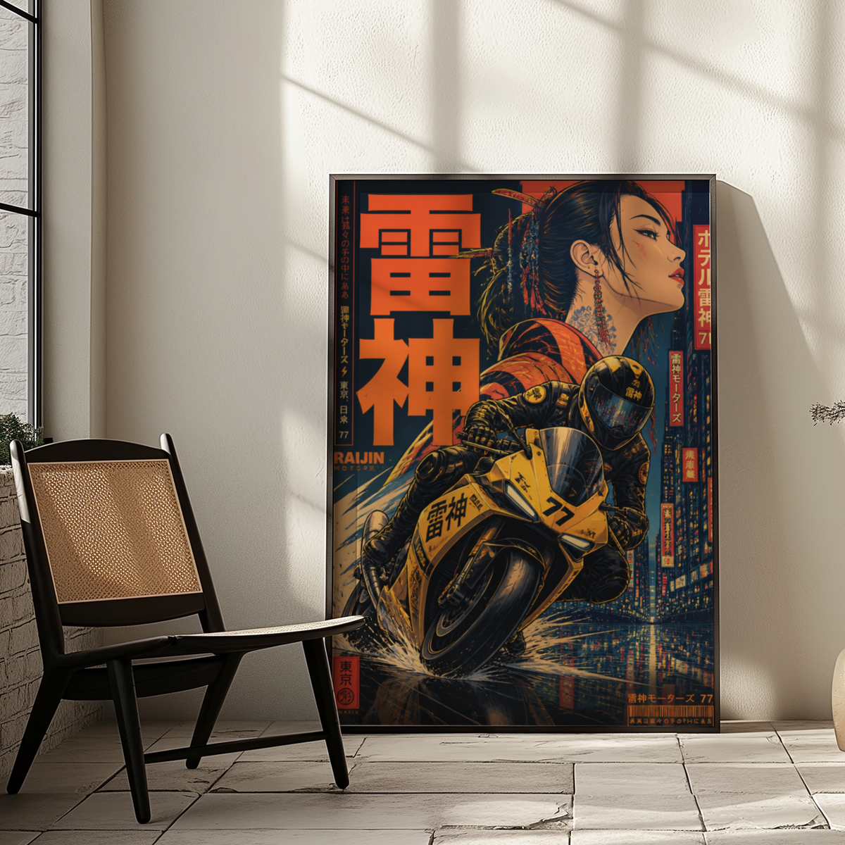 Affiche Moto Cyberpunk | Raijin Motors & Sportbike Jaune