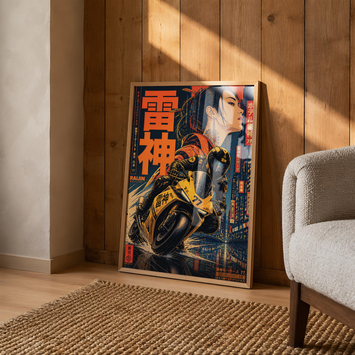 Affiche Moto Cyberpunk | Raijin Motors & Sportbike Jaune