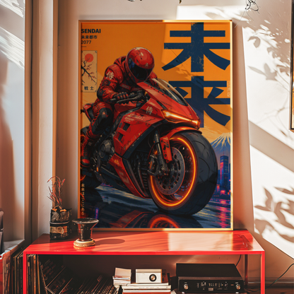 Affiche Moto Cyberpunk | Neo Tokyo & Sportbike Rouge