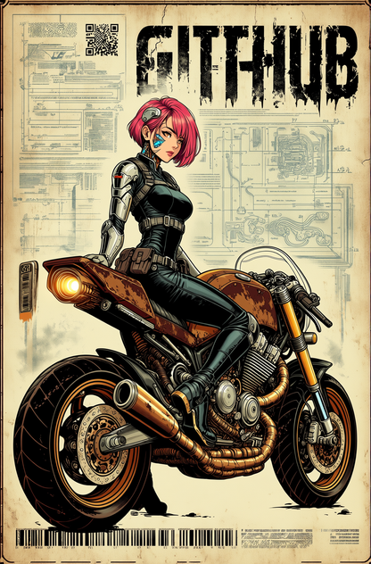 Affiche cyberpunk motarde #5 – illustration futuriste moto