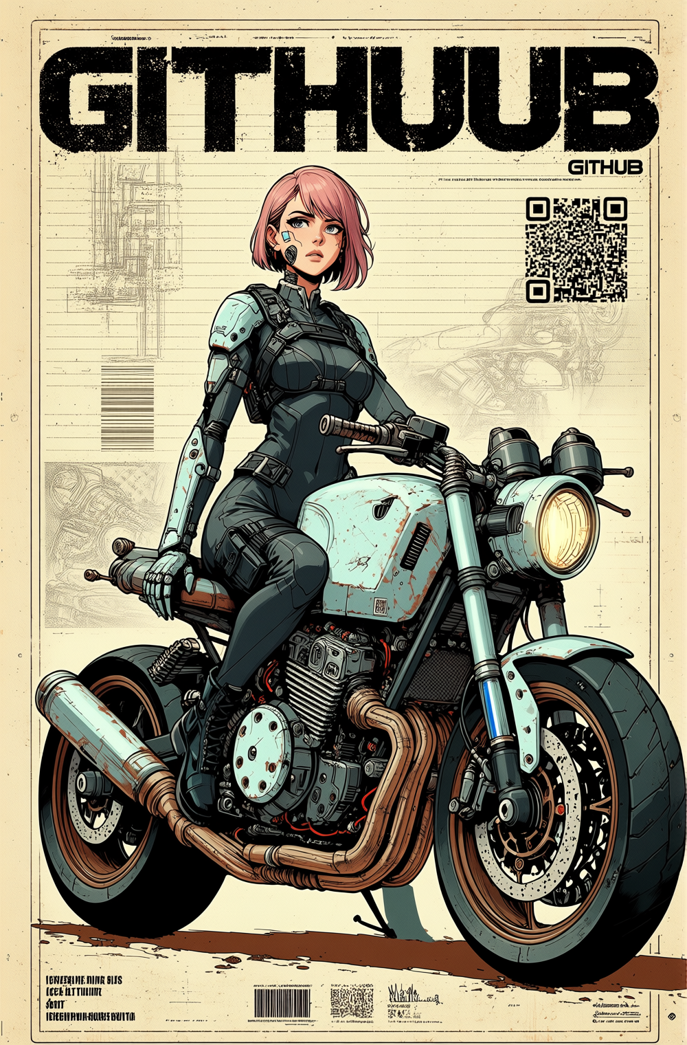Affiche cyberpunk motarde #2 – illustration néon futuriste