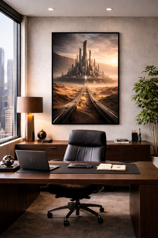 🏜️ Affiche futuriste monumentale – Capitale des sables