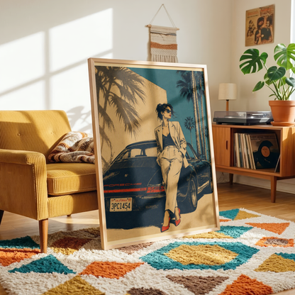 Affiche Femme & Automobile Vintage | California 70s
