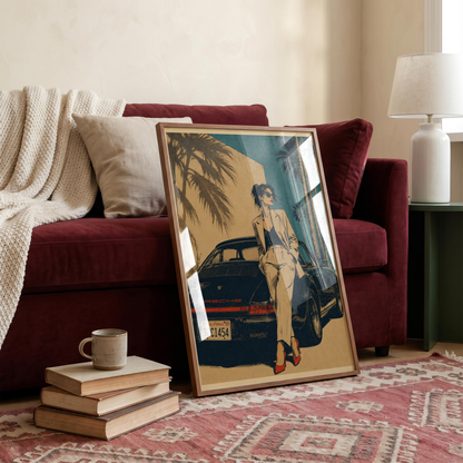 Affiche Femme & Automobile Vintage | California 70s