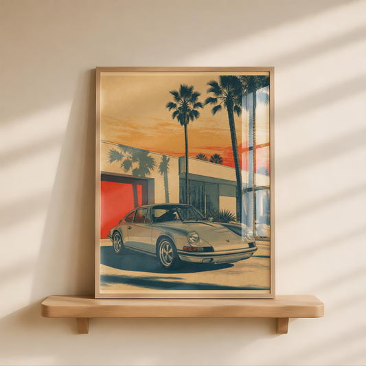 Classic Sports Car Poster, Retro Automobile Art Print, Vintage Car Wall Art, Palm Tree Decor, Luxury Garage Poster