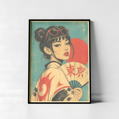Affiche Femme Japonaise | Été Rétro & Éventail