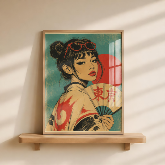 Affiche Femme Japonaise | Été Rétro & Éventail