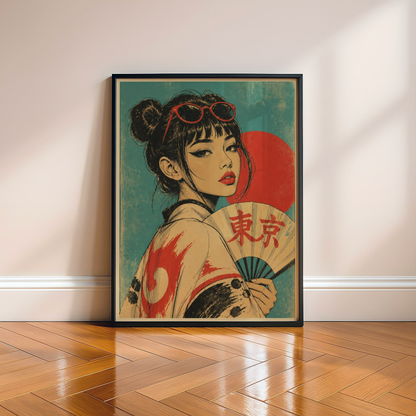 Affiche Femme Japonaise | Été Rétro & Éventail