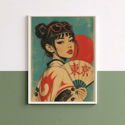 Affiche Femme Japonaise | Été Rétro & Éventail