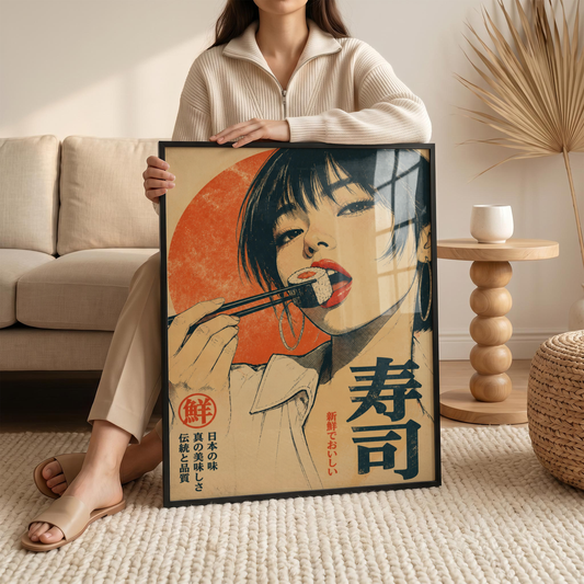 Affiche Sushi Japonaise | Femme & Cuisine Rétro