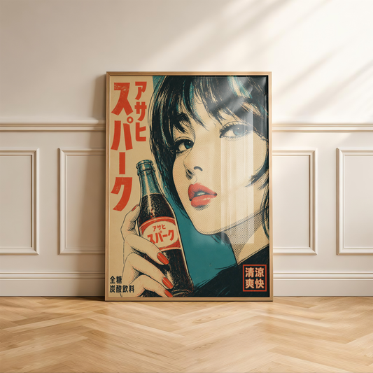 Affiche Soda Japonaise Vintage | Femme & Pop Art 90s