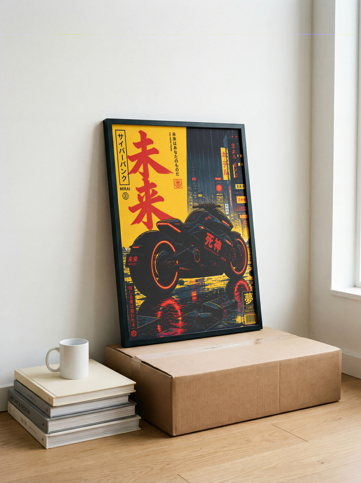 Cyberpunk Motorcycle Poster, Futuristic Japanese Bike Wall Art, Neon Tokyo Street Print, Dark Retro Future Motorcycle Decor