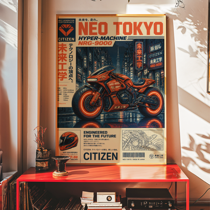 Affiche Moto Cyberpunk | Orange Neon & Neo Tokyo