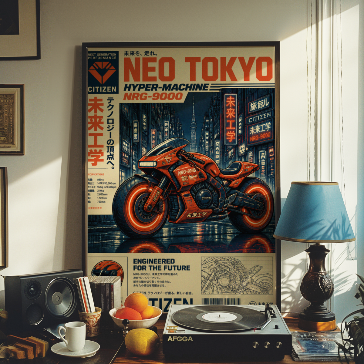 Affiche Moto Cyberpunk | Orange Neon & Neo Tokyo