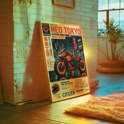 Affiche Moto Cyberpunk | Orange Neon & Neo Tokyo