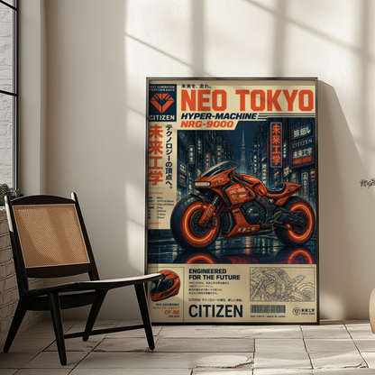 Affiche Moto Cyberpunk | Orange Neon & Neo Tokyo