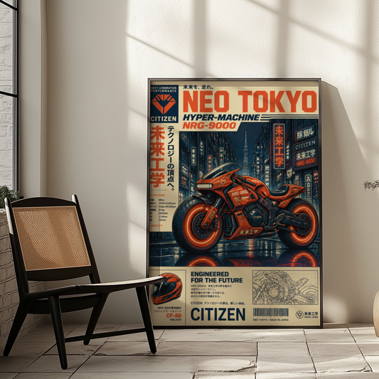 Affiche Moto Cyberpunk | Orange Neon & Neo Tokyo