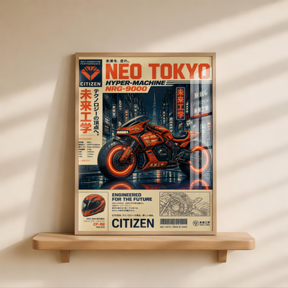 Affiche Moto Cyberpunk | Orange Neon & Neo Tokyo
