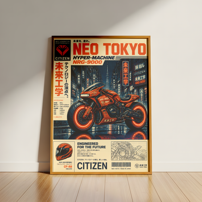 Affiche Moto Cyberpunk | Orange Neon & Neo Tokyo