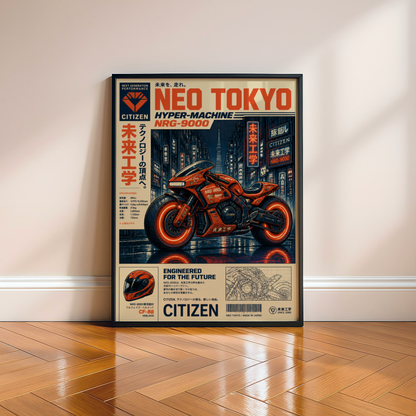 Affiche Moto Cyberpunk | Orange Neon & Neo Tokyo