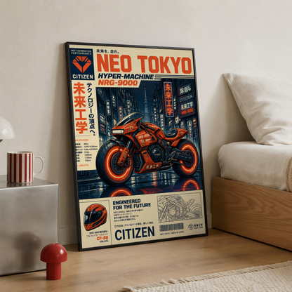 Affiche Moto Cyberpunk | Orange Neon & Neo Tokyo