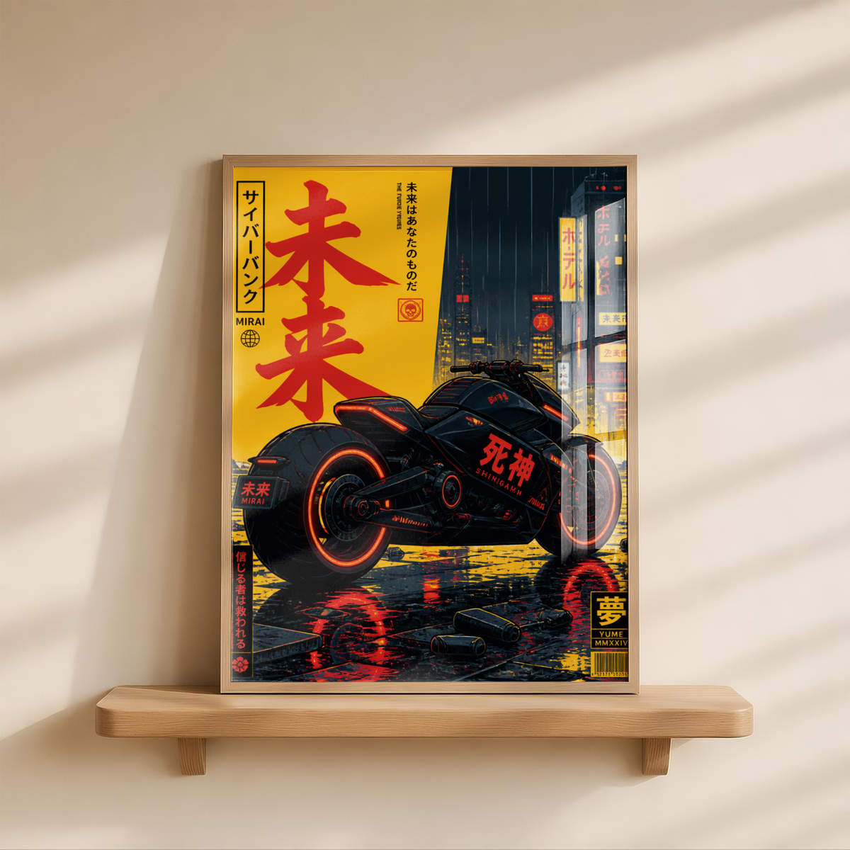 Cyberpunk Motorcycle Poster, Futuristic Japanese Bike Wall Art, Neon Tokyo Street Print, Dark Retro Future Motorcycle Decor