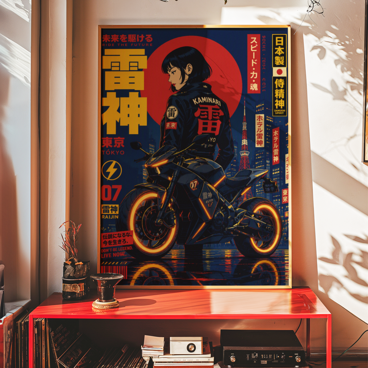 Affiche Moto Cyberpunk | Samurai Woman & Neo Tokyo