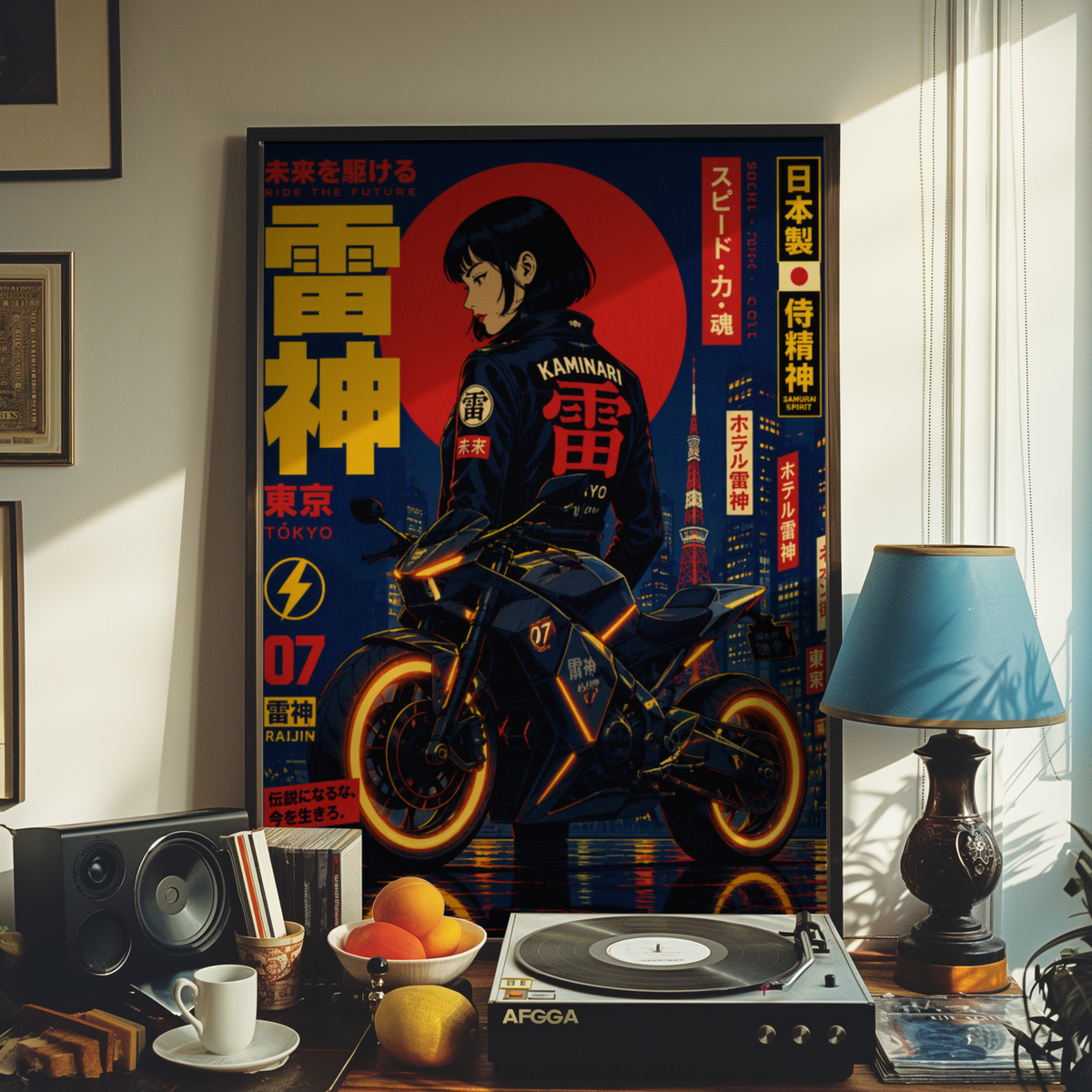 Affiche Moto Cyberpunk | Samurai Woman & Neo Tokyo