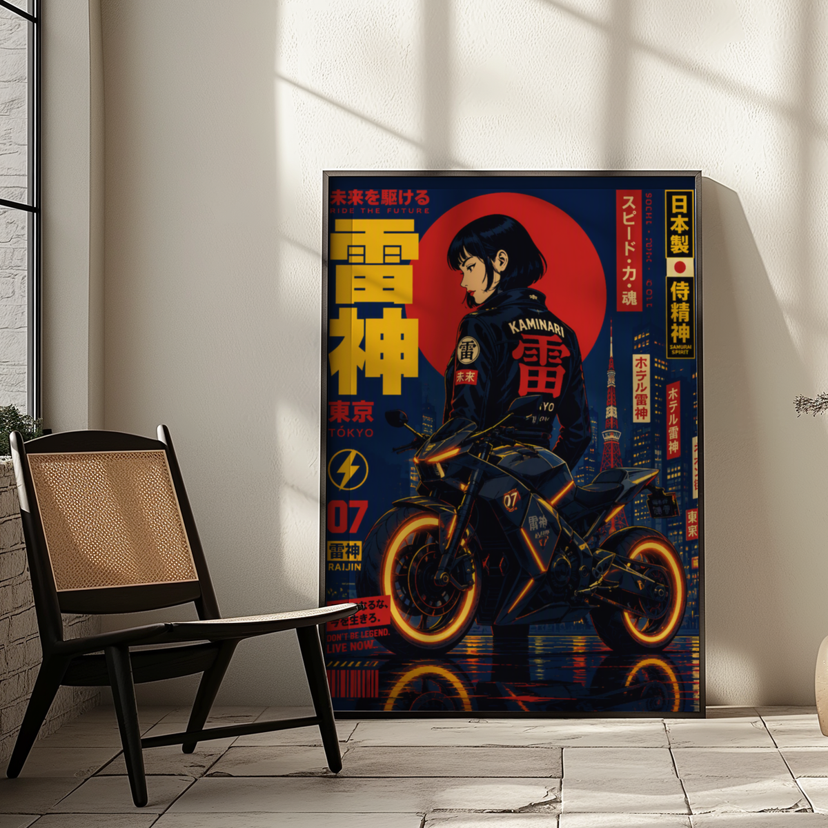 Affiche Moto Cyberpunk | Samurai Woman & Neo Tokyo