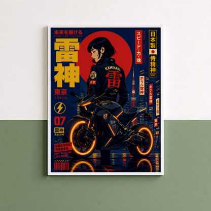 Affiche Moto Cyberpunk | Samurai Woman & Neo Tokyo