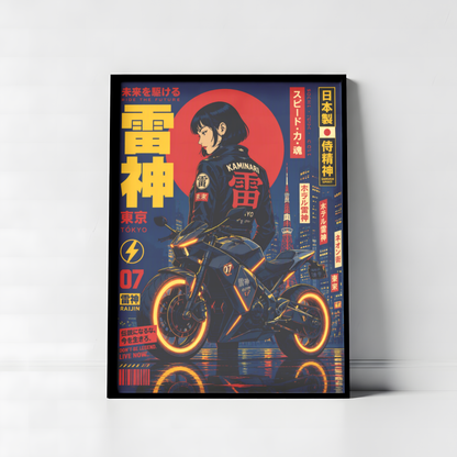 Affiche Moto Cyberpunk | Samurai Woman & Neo Tokyo