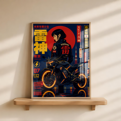 Affiche Moto Cyberpunk | Samurai Woman & Neo Tokyo