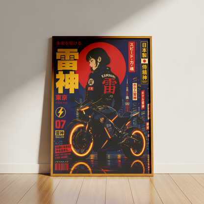 Affiche Moto Cyberpunk | Samurai Woman & Neo Tokyo