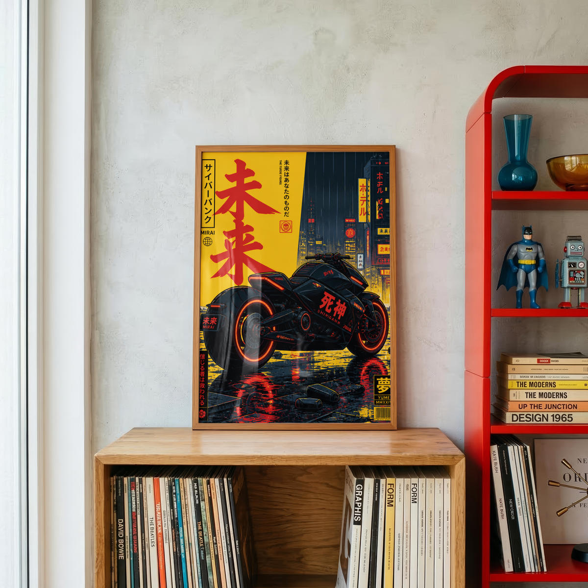 Cyberpunk Motorcycle Poster, Futuristic Japanese Bike Wall Art, Neon Tokyo Street Print, Dark Retro Future Motorcycle Decor