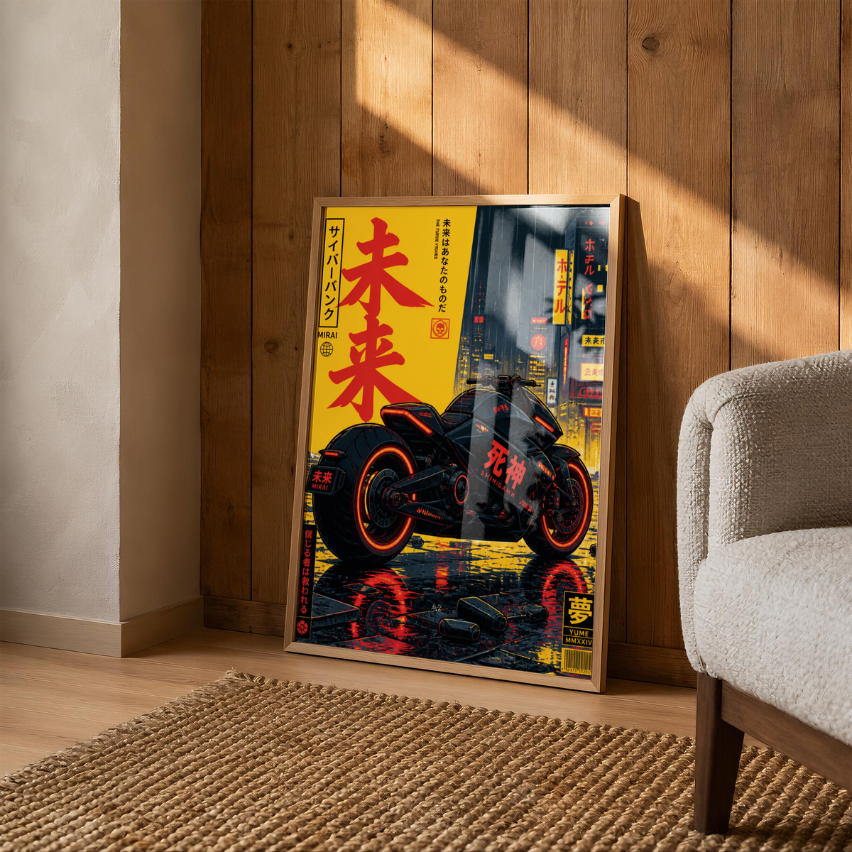 Cyberpunk Motorcycle Poster, Futuristic Japanese Bike Wall Art, Neon Tokyo Street Print, Dark Retro Future Motorcycle Decor