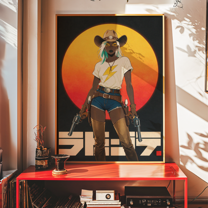 Affiche Cyber Cowgirl #01 | Art Western Futuriste & Cyberpunk