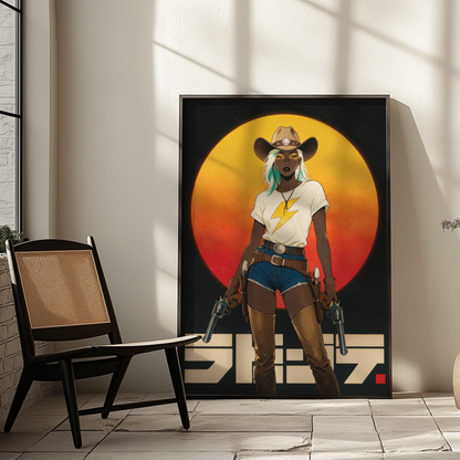Affiche Cyber Cowgirl #01 | Art Western Futuriste & Cyberpunk