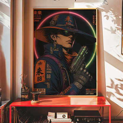 Affiche Cyber Cowboy #01 | Neo Tokyo & Western Futuriste