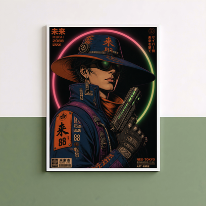 Affiche Cyber Cowboy #01 | Neo Tokyo & Western Futuriste
