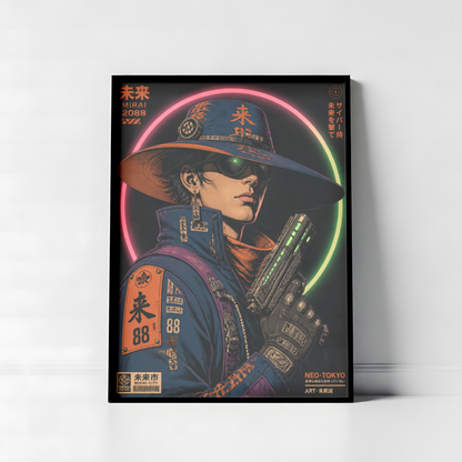 Affiche Cyber Cowboy #01 | Neo Tokyo & Western Futuriste