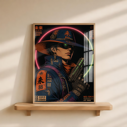 Affiche Cyber Cowboy #01 | Neo Tokyo & Western Futuriste